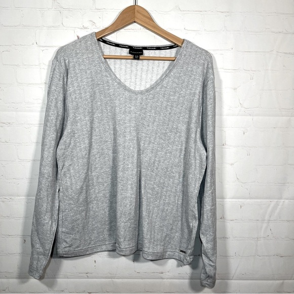 Tahari Tops - Tahari Scoop Neck Ribbed Top Womens Size XL Gray Long Sleeve Pullover Knit